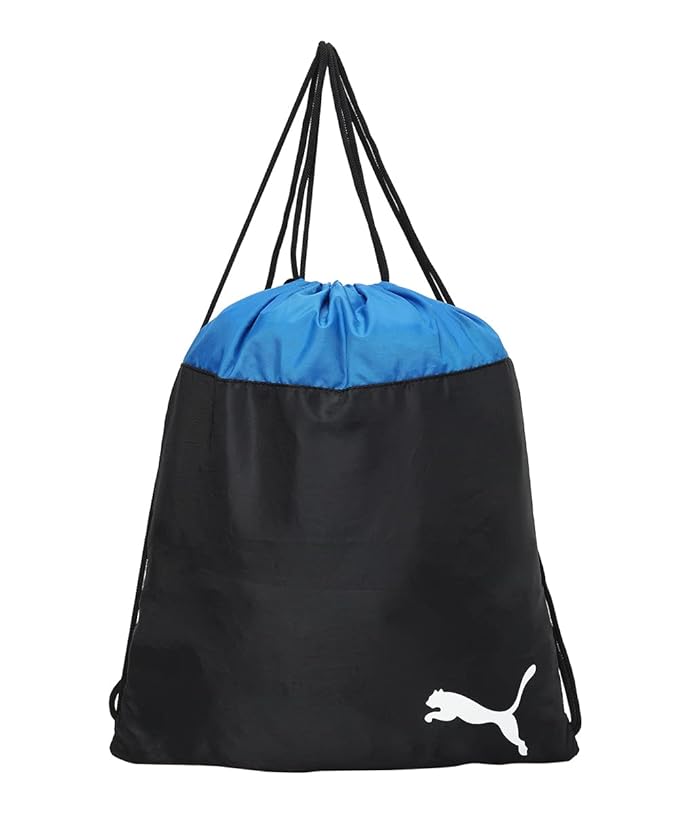 Side view of PUMA Men's Lifestyle Gym Bag, showing its spacious compartments, adjustable shoulder strap, comfortable handles, and iconic PUMA logo, designed for gym and travel use.