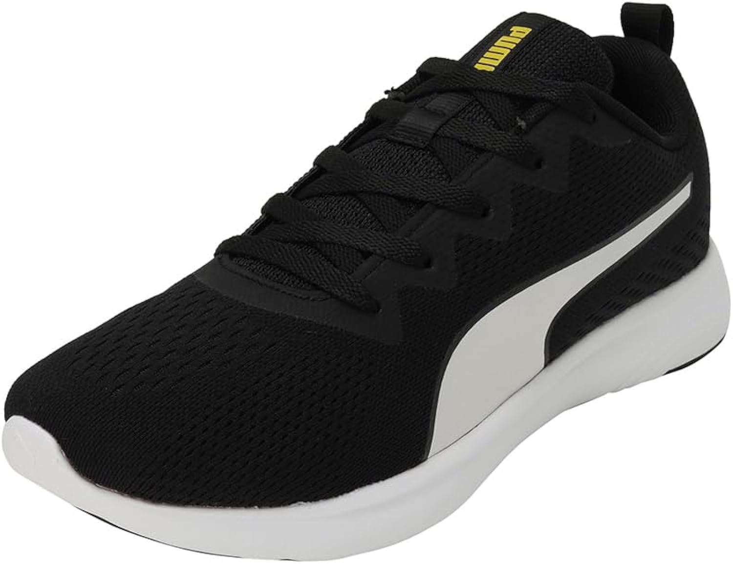 Side view of PUMA Men's Running Lace-Up Sneakers, showcasing the breathable upper, cushioned midsole, durable outsole, and iconic PUMA logo, designed for comfort and performance in running.