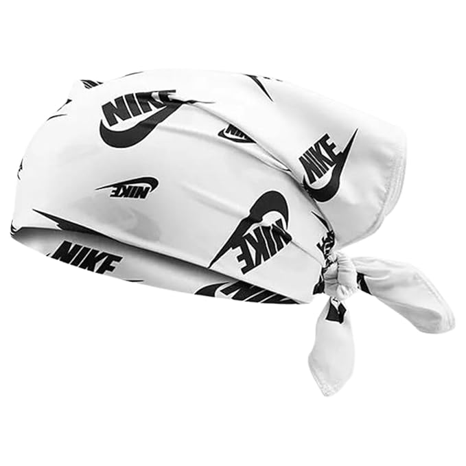 The image shows a unisex Nike bandana worn comfortably on the head, highlighting its sleek design and secure fit.