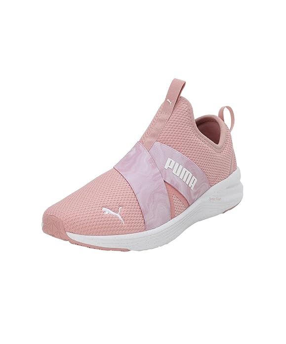 Side view of PUMA Women's Running Lace-Up Sneakers, showcasing the breathable upper, cushioned midsole, durable outsole, and iconic PUMA logo, designed for comfort and performance in running.