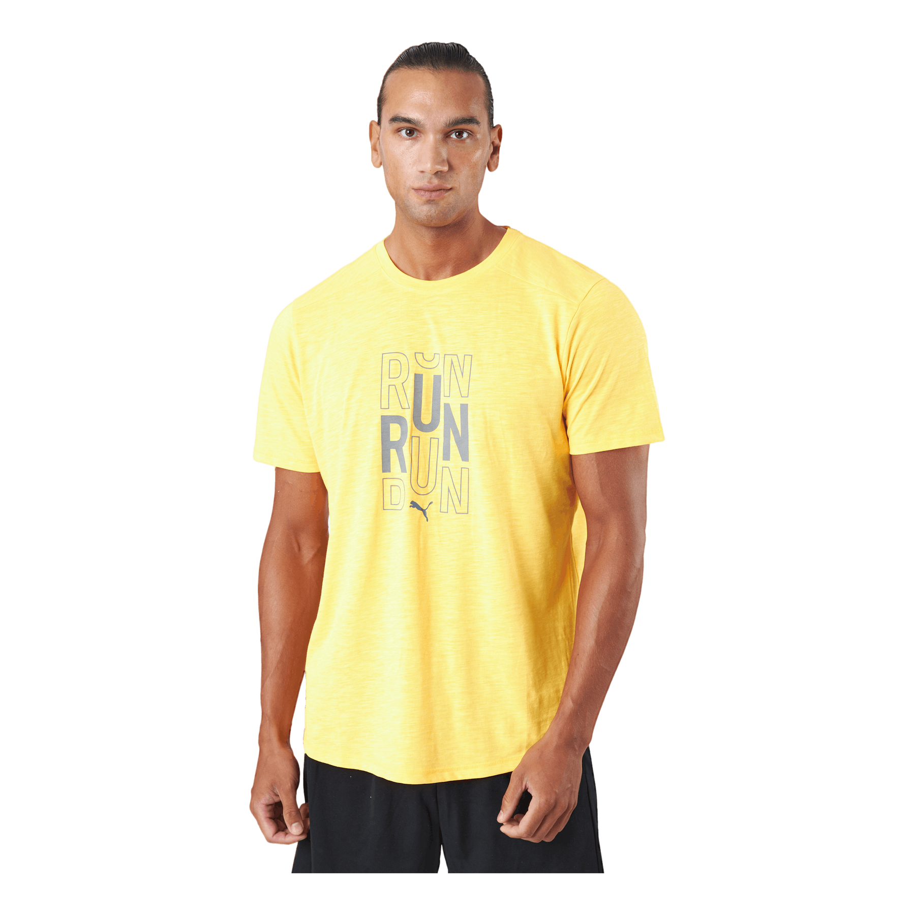 Front view of PUMA Men's Crew, showcasing the sleek, lightweight design and signature PUMA logo, ideal for running and active wear.