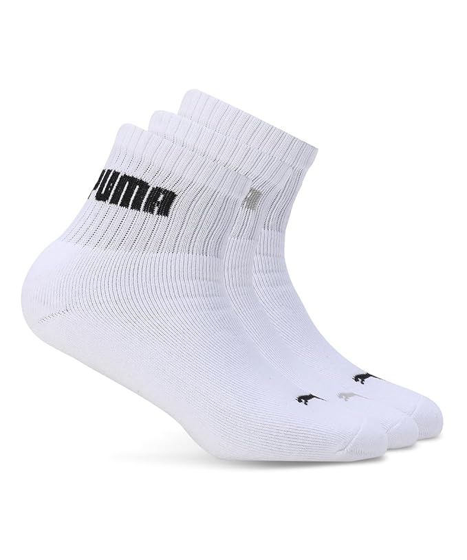 Close-up of PUMA Men's Lifestyle PO3 Socks, highlighting the soft fabric, reinforced toe and heel areas, and the iconic PUMA logo, designed for comfort and durability in everyday wear.