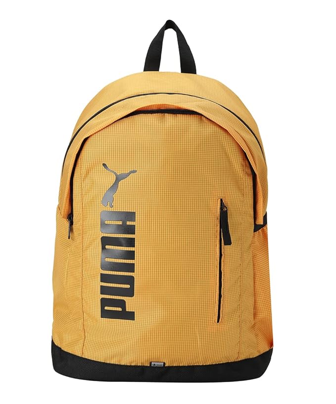 Front view of PUMA Unisex Lifestyle Backpack, highlighting the spacious compartments, adjustable straps, and iconic PUMA logo, designed for style and practicality.