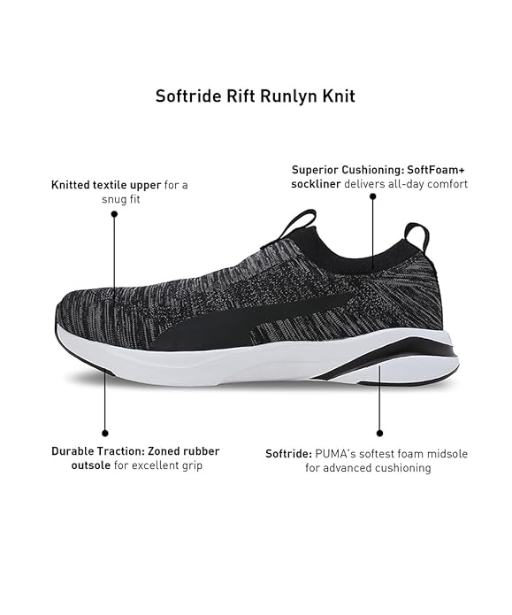 Puma Softride Rift Runlyn Knit PUMA Black-Coo Men's Casual Shoes