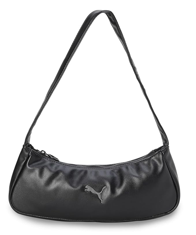 Side view of PUMA Women's Lifestyle Duffle Bag, showcasing the spacious compartments, adjustable shoulder strap, sturdy handles, and iconic PUMA logo, designed for both style and practicality.