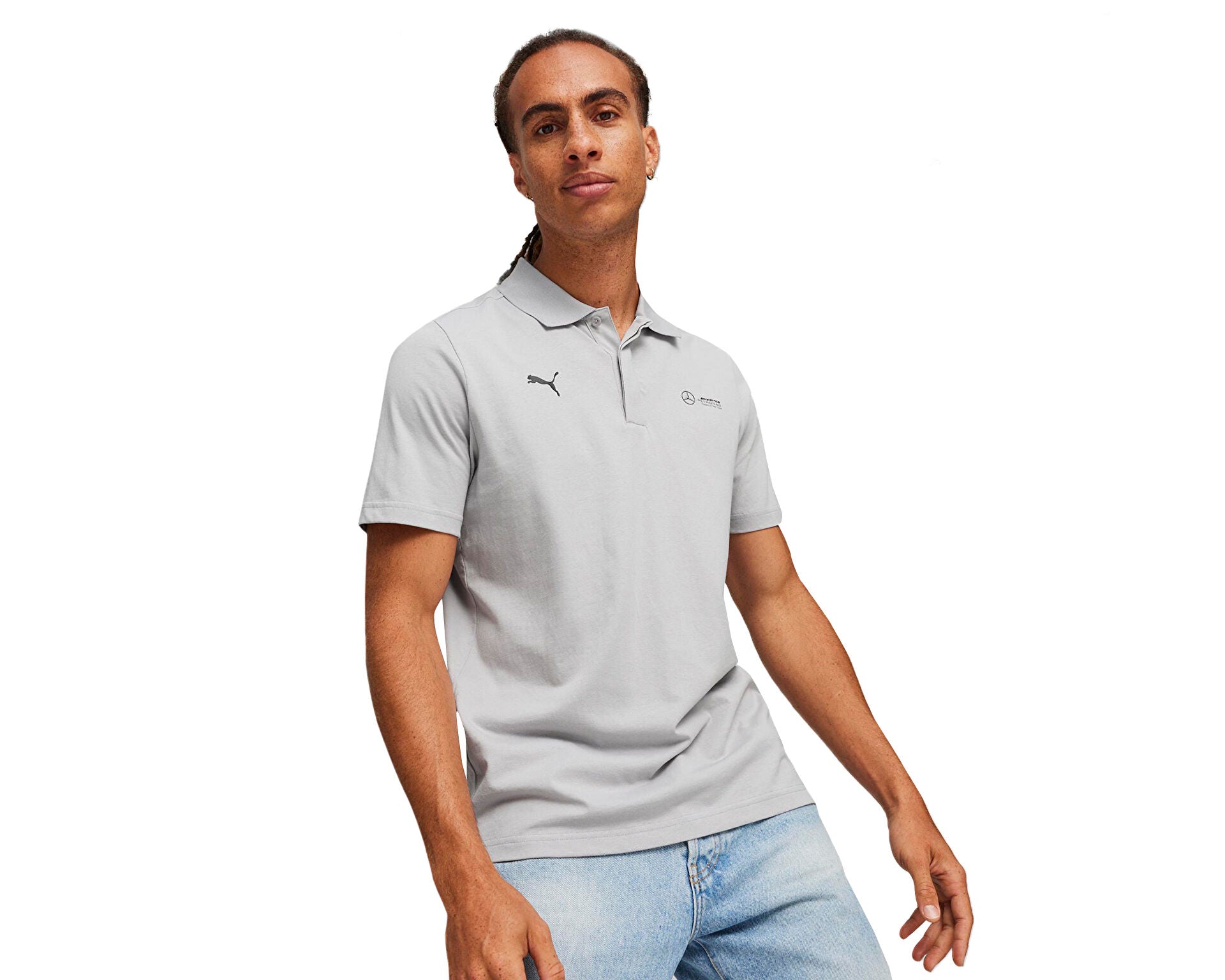 Front view of PUMA Men's Polo, showcasing the classic design, breathable fabric, and signature PUMA branding for a stylish and casual look.