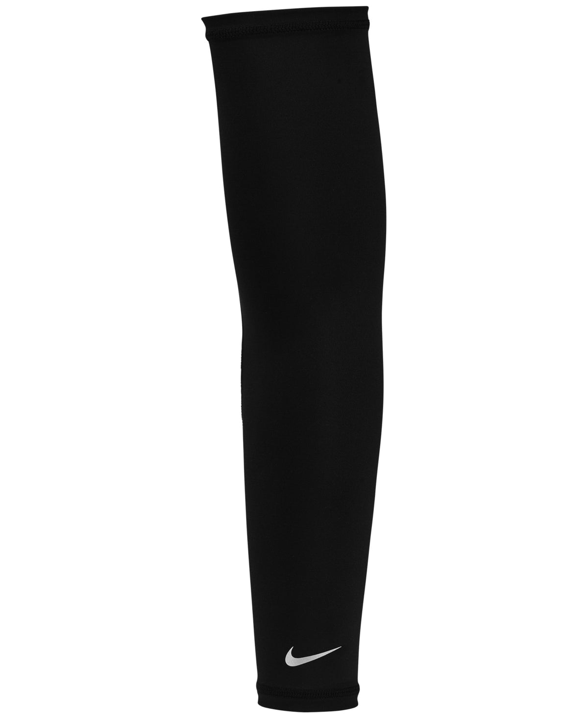 The image shows a Nike arm sleeve fitted comfortably on an arm, highlighting its sleek, supportive design.