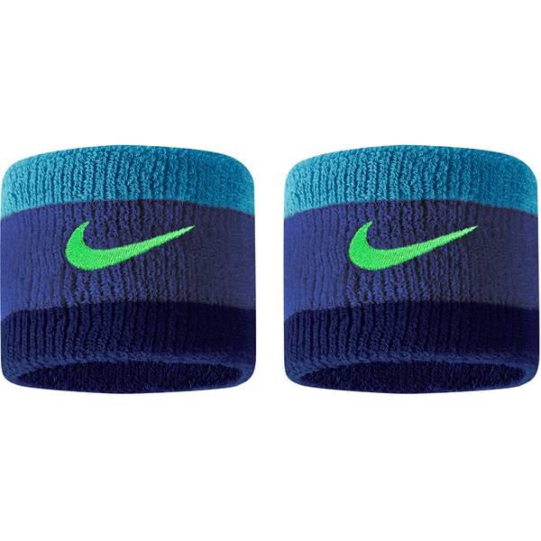 The image shows a Nike unisex wristband wrapped around the wrist, highlighting its soft, absorbent material and snug fit.