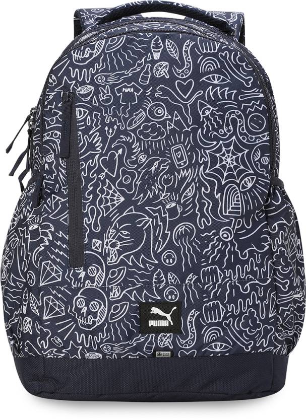 Front view of PUMA Unisex Lifestyle Backpack, highlighting the spacious compartments, adjustable straps, and iconic PUMA logo, designed for style and practicality.