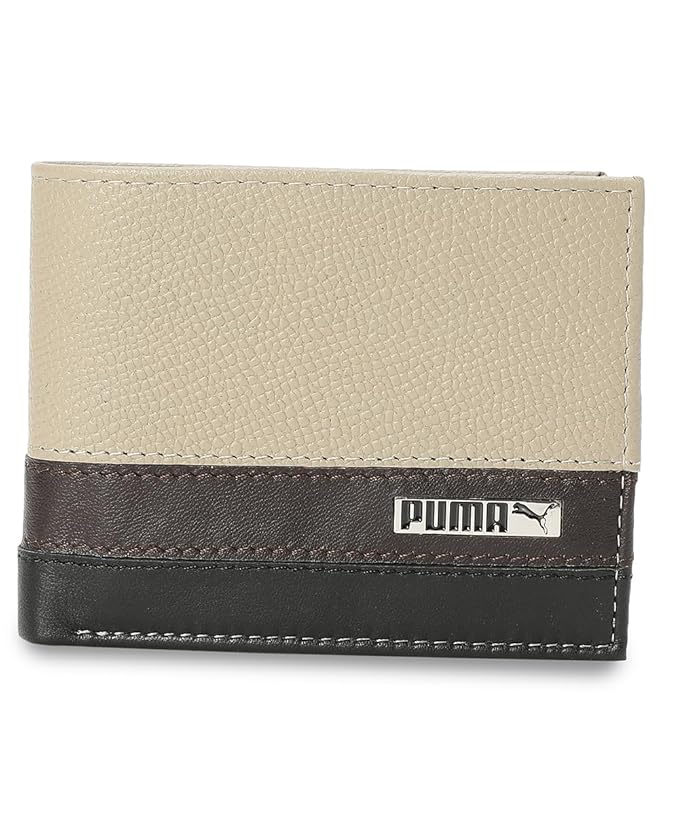 Side view of PUMA Men's Lifestyle Wallet, showcasing the multiple compartments, durable material, and iconic PUMA logo, designed for both style and practicality.