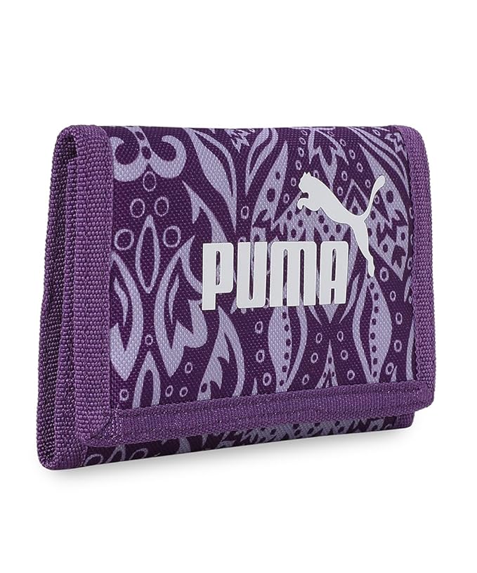 Side view of PUMA Unisex Lifestyle Wallet, showcasing the multiple compartments, durable material, and iconic PUMA logo, designed for both style and practicality.