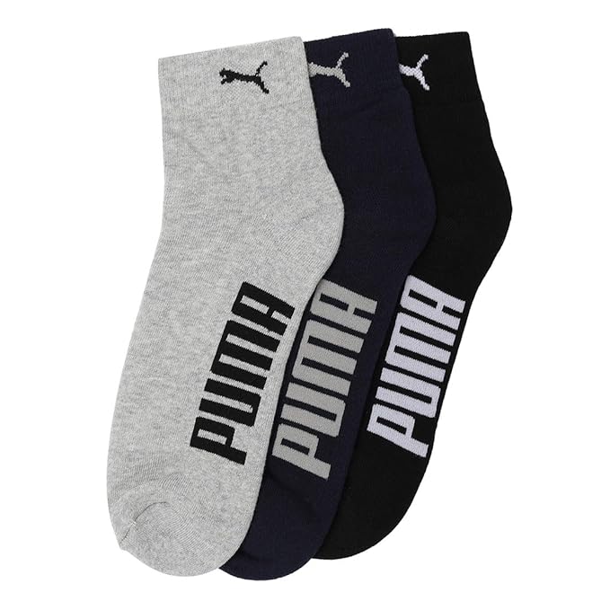 Close-up of PUMA Men's Lifestyle PO3 Socks, highlighting the soft fabric, reinforced toe and heel areas, and the iconic PUMA logo, designed for comfort and durability in everyday wear.