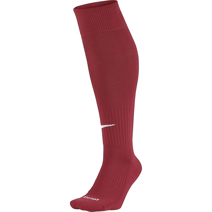 Close-up view of the NIKE Classic Football Dri-FIT SMLX Men’s Socks in red, featuring ribbed design and cushioned sections for extra comfort and durability.