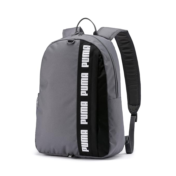 Front view of PUMA Unisex Backpack, showcasing the spacious main compartment, adjustable straps, padded back panel, and iconic PUMA logo, designed for everyday use and comfort.