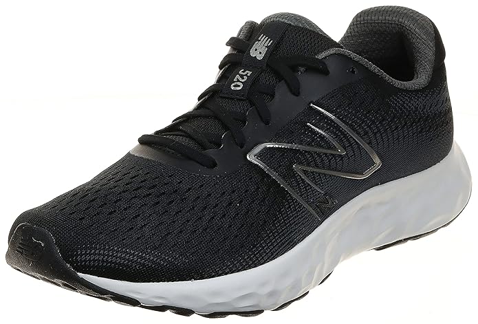 A side-angle view of New Balance men's running shoes highlighting the breathable mesh upper lace-up design and cushioned midsole placed on a clean background to emphasize their lightweight and athletic features.