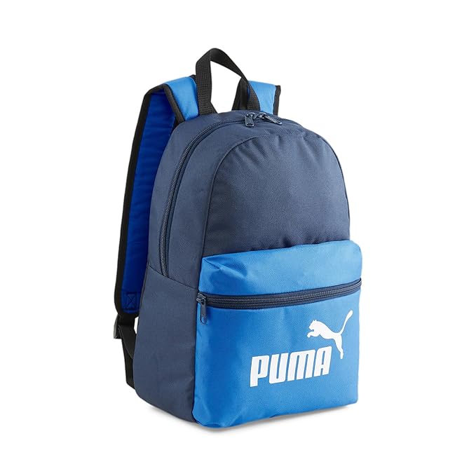 Side view of PUMA Men's Lifestyle Bag, showcasing the spacious compartments, adjustable straps, and PUMA logo, designed for style and practicality in everyday use.