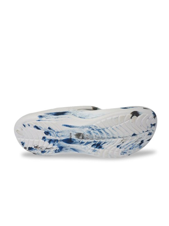 Doubleu Men White & Blue Printed Rubber Thong Flip-Flops - 2604