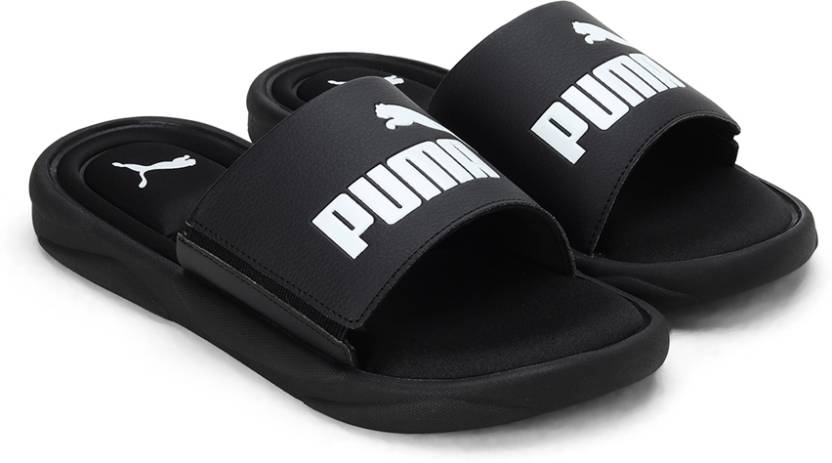 Side view of PUMA Men's Lifestyle Sandals, showcasing the adjustable straps, cushioned footbed, and iconic PUMA logo, designed for comfort and style in warm-weather activities.