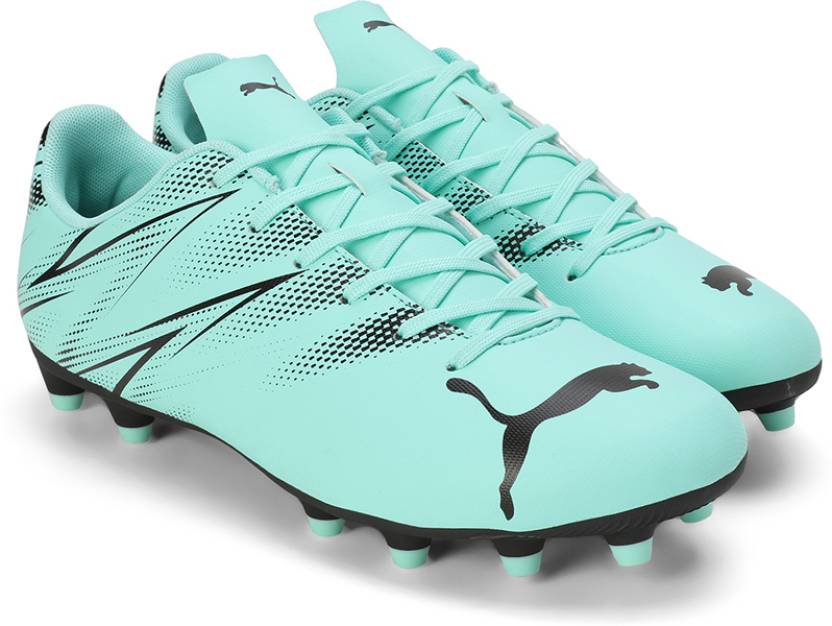 Side view of PUMA Men's Soccer Lace-Up Sneakers, highlighting the breathable upper, responsive midsole, durable outsole, and iconic PUMA logo, designed for comfort and performance on the soccer field.