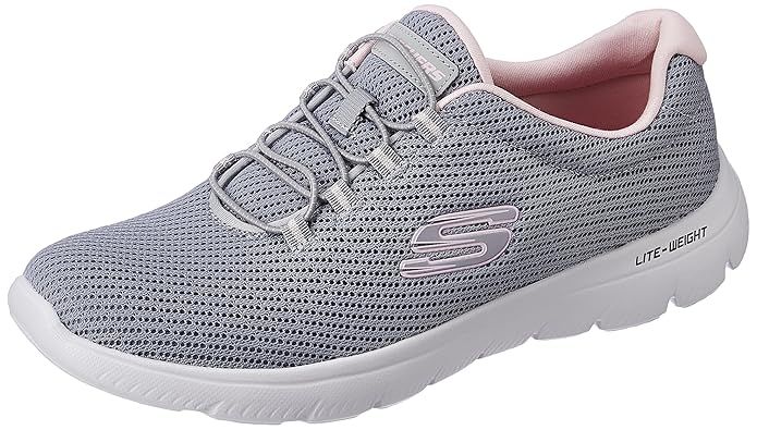 The image presents Skechers women’s slip-on footwear from a side angle, highlighting the sleek design, breathable material, and flexible sole for enhanced movement