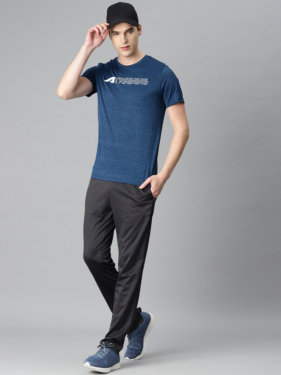 Alcis Men's Navy Blue Typography Printed Anti Static Slim Fit Sports T-shirt-AAMTEEDS00073101