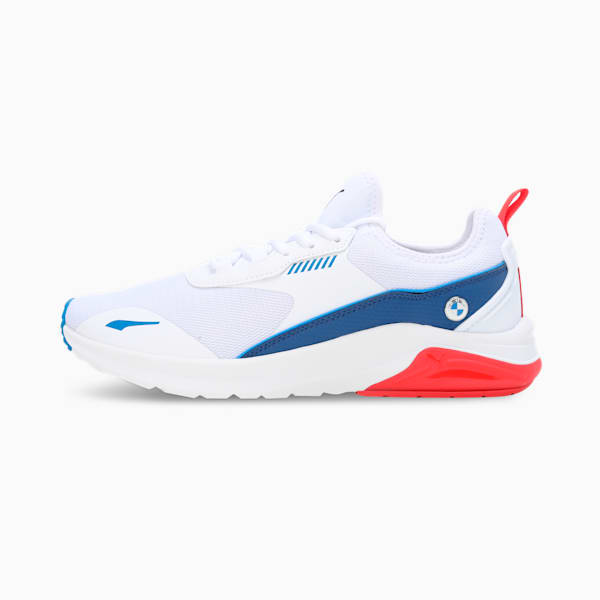 Men’s lace-up sneakers with a sleek aerodynamic design, breathable mesh upper, cushioned midsole, and bold BMW M Motorsport branding