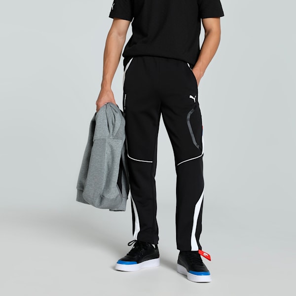 A pair of men’s sweatpants with open cuffs, featuring BMW Motorsport branding, an elastic waistband, and a comfortable, breathable fabric for casual, athletic wear