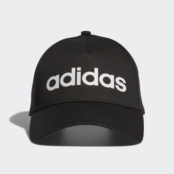 The image displays the ADIDAS Daily Cap from a front angle, highlighting its pre-curved visor, structured design, and the iconic logo embroidery