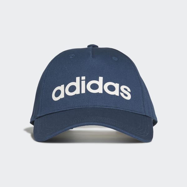 The image displays the ADIDAS Daily Cap from a front angle, highlighting its pre-curved visor, structured design, and the iconic logo embroidery