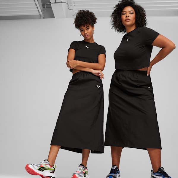 Front view of PUMA Women's Crew, showcasing the relaxed fit, soft fabric, and signature PUMA logo for a stylish and comfortable casual look.