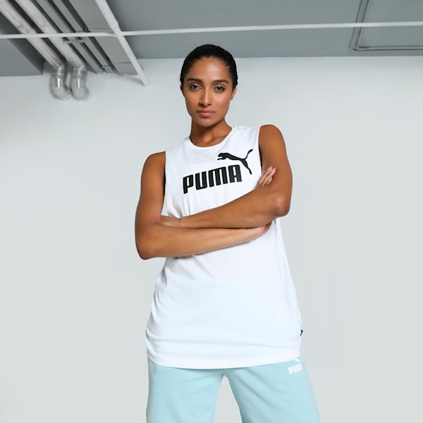 Front view of PUMA Women's Running Tank, highlighting the sleeveless design, lightweight fabric, and signature PUMA logo, ideal for running and activewear.