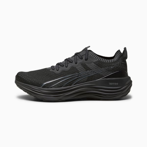 Side view of PUMA Men's Running Lace-Up Sneakers, showcasing the breathable upper, cushioned midsole, durable outsole, and iconic PUMA logo, designed for comfort and performance in running.