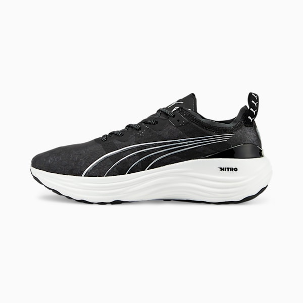 Side view of PUMA Men's Running Lace-Up Sneakers, showcasing the breathable upper, cushioned midsole, durable outsole, and iconic PUMA logo, designed for comfort and performance in running.