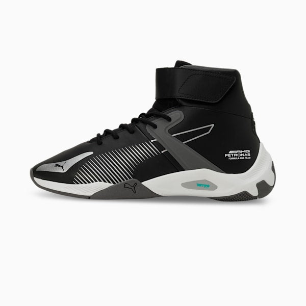 Men’s mid-cut motorsport-inspired sneakers featuring a sleek design, secure lace-up fit, lightweight cushioning, and a durable outsole for superior grip