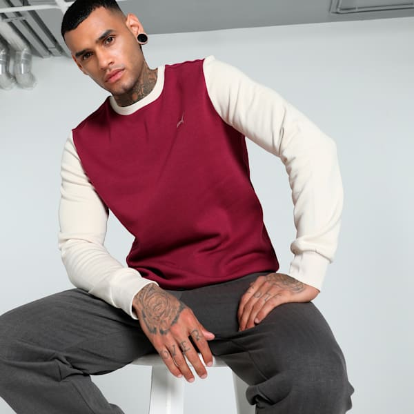 Front view of PUMA Men's Sweatshirt, showcasing the relaxed fit, soft fabric, and iconic PUMA logo for a modern and comfortable lifestyle look.