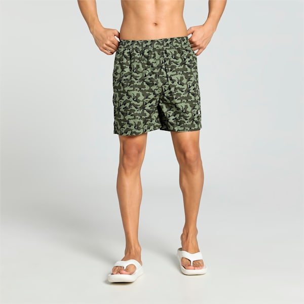 Side view of PUMA Men's Shorts, highlighting the comfortable, relaxed fit and branded waistband for everyday wear.