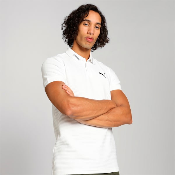Front view of PUMA Men's Polo, showcasing the classic design, breathable fabric, and signature PUMA branding for a stylish and casual look.
