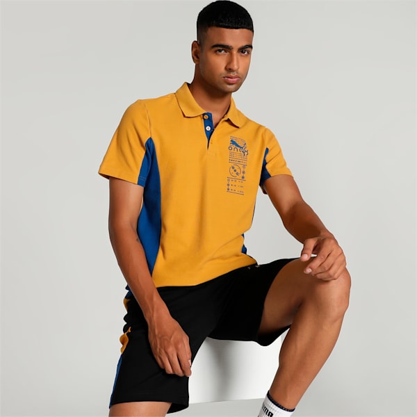 Front view of PUMA Men's Polo, showcasing the classic design, breathable fabric, and signature PUMA branding for a stylish and casual look.