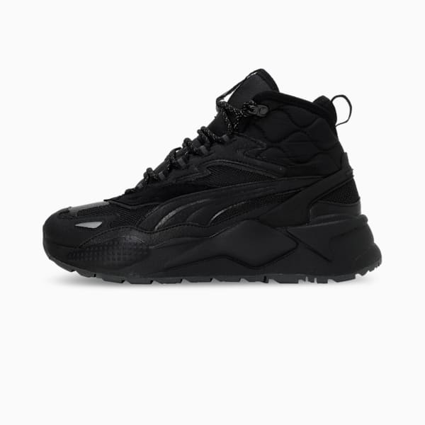 A sleek high-top sneaker featuring a bold design, textured overlays, and a cushioned sole, perfect for streetwear enthusiasts