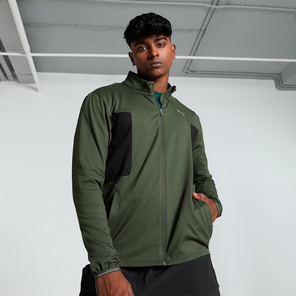 Front view of PUMA Men's Long Sleeve Top, highlighting the cozy fabric, long sleeves, and modern design with signature PUMA branding for winter style.