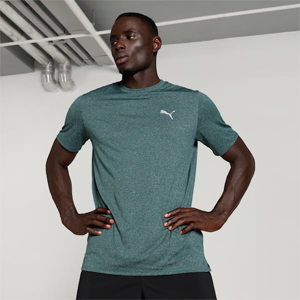 Front view of PUMA Men's Crew, showcasing the sleek, lightweight design and signature PUMA logo, ideal for running and active wear.