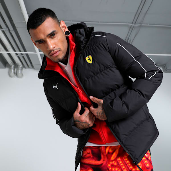 Front view of PUMA Men's Winter Jacket, highlighting the insulated design, sleek fit, and signature PUMA logo, ideal for cold-weather wear.