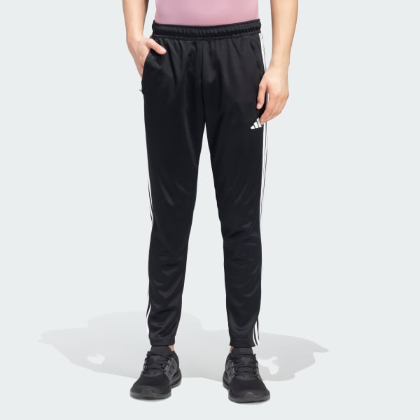 The ADIDAS TR-ES Base 3PT Men Lower is shown from a front angle, highlighting its sporty design, adjustable waistband, and modern silhouette