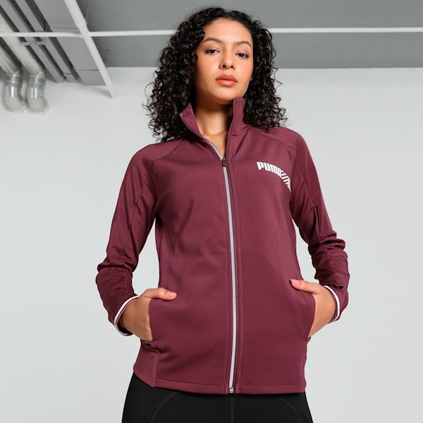 Front view of PUMA Women's Winter Jacket, showcasing the insulated fabric, modern design, and signature PUMA logo for a sleek and stylish winter look.