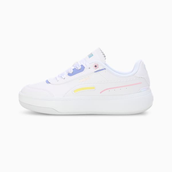 Side view of PUMA Women's Lifestyle Lace-Up Sneakers, showcasing the sleek design, breathable upper, cushioned insole, and iconic PUMA logo, designed for comfort and style in everyday wear.