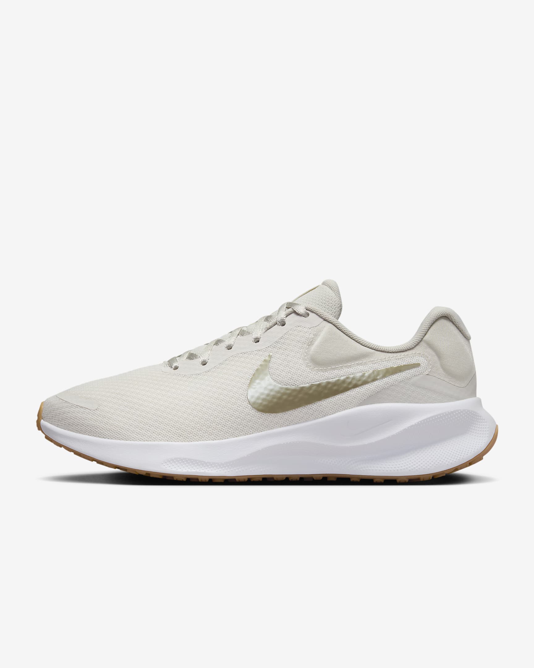 A side-angle view of Nike women’s lace-up running shoes showcasing the sleek profile, cushioned sole, and iconic Nike swoosh, set against a clean background for a modern look