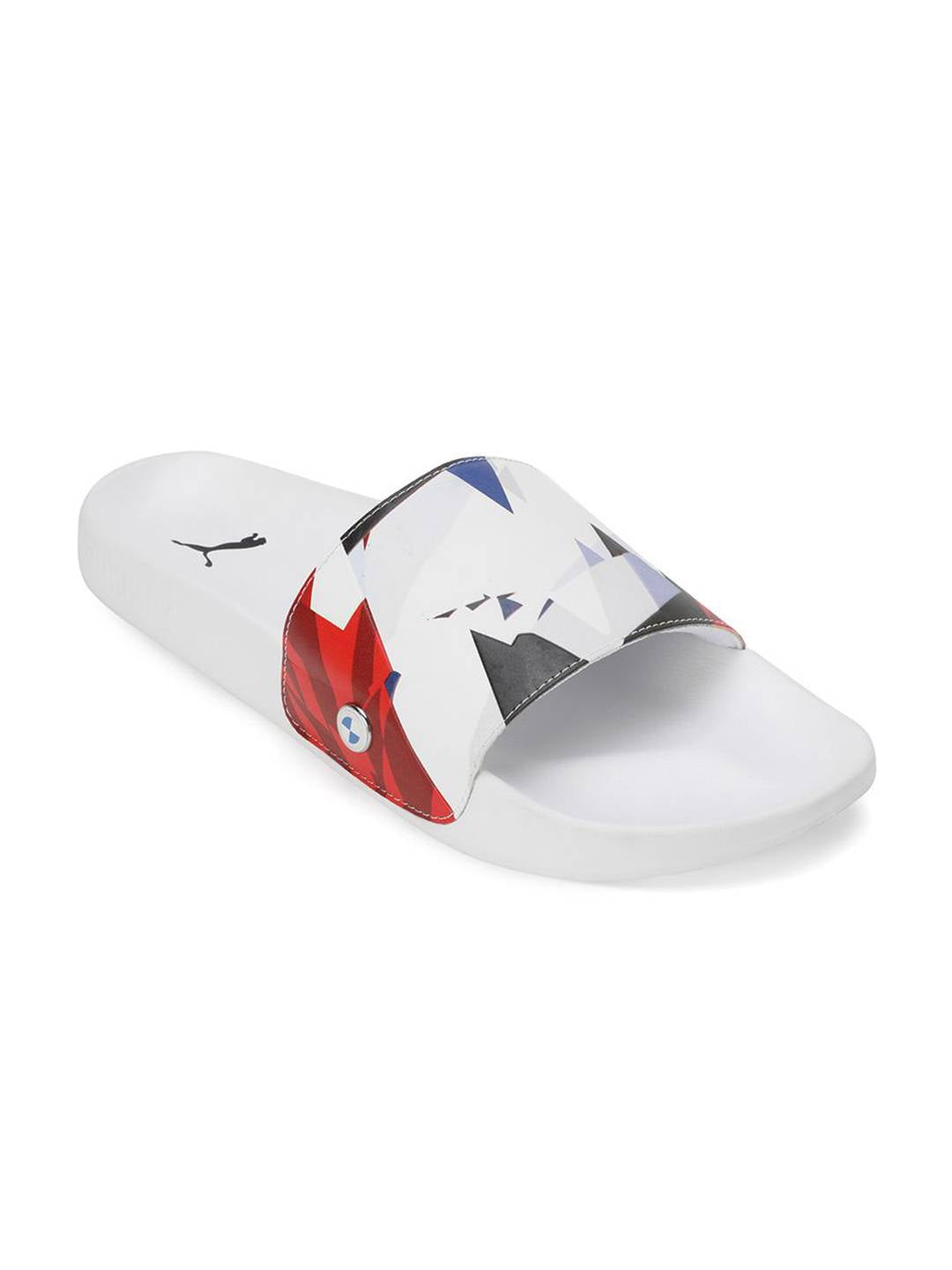 Side view of PUMA Men's Lifestyle Sandals, showcasing the adjustable straps, cushioned footbed, and iconic PUMA logo, designed for comfort and style in warm-weather activities.