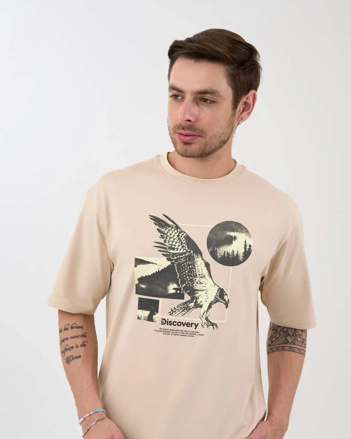 DCYPHR DISCOVERY Men's World Explorer Graphic Tee-Ivory Mist