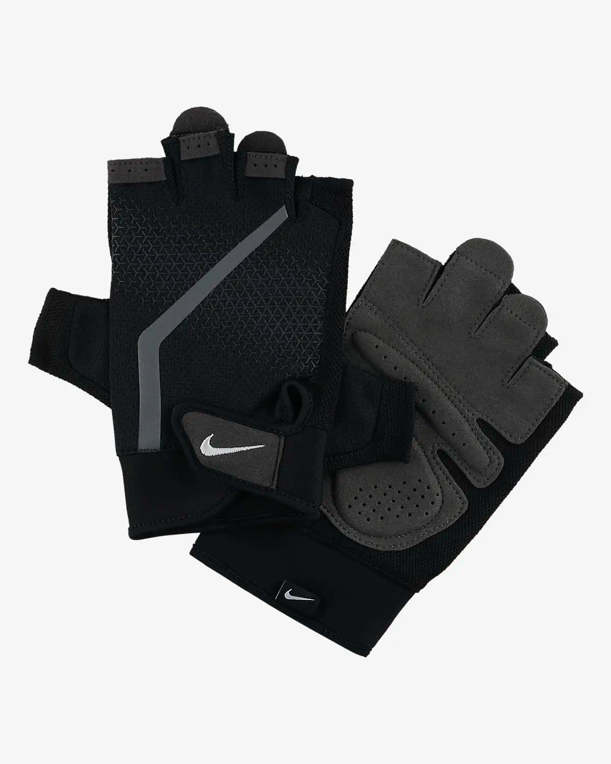 The image shows a pair of men’s Nike full-finger gloves, showcasing their sleek design and snug fit.