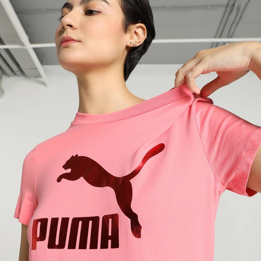 Puma CLASSICS Shiny Logo Tee (S) Women's T-Shirts-62836626